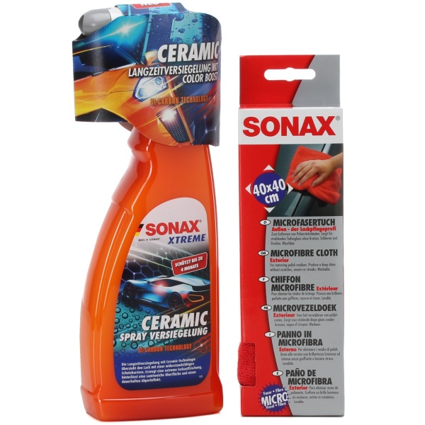Set Sonax Xtreme Ceramic Spray Coating Ceara Lichida Cu Actiune Rapida 750ML 257400 + Sonax Laveta Pentru Suprafete Exterioare 40X40CM 416200
